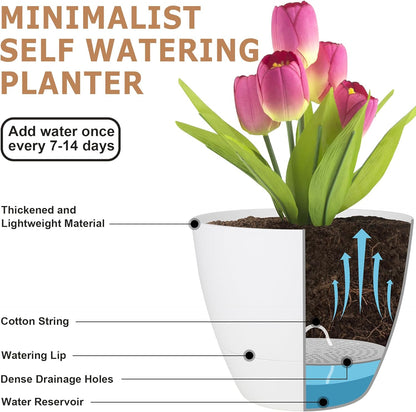 QRRICA Plant Pots 10/9/8/7.5/7 Inch Self Watering Pots, Set of 5 Plastic Planters with Drainage Holes and Saucers,Plastic Flower Pots,Nursery Planting Pot for Indoor Out Door Plants（Green）