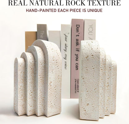 Heavy Duty Book Ends for Shelves, Decorative Book Stopper for Shelves, Resin Decor Bookends for Heavy Books, Modern Home Decor Aesthetic Bookend Aesthetically Pleasing Layered Arch Design, Set of 2