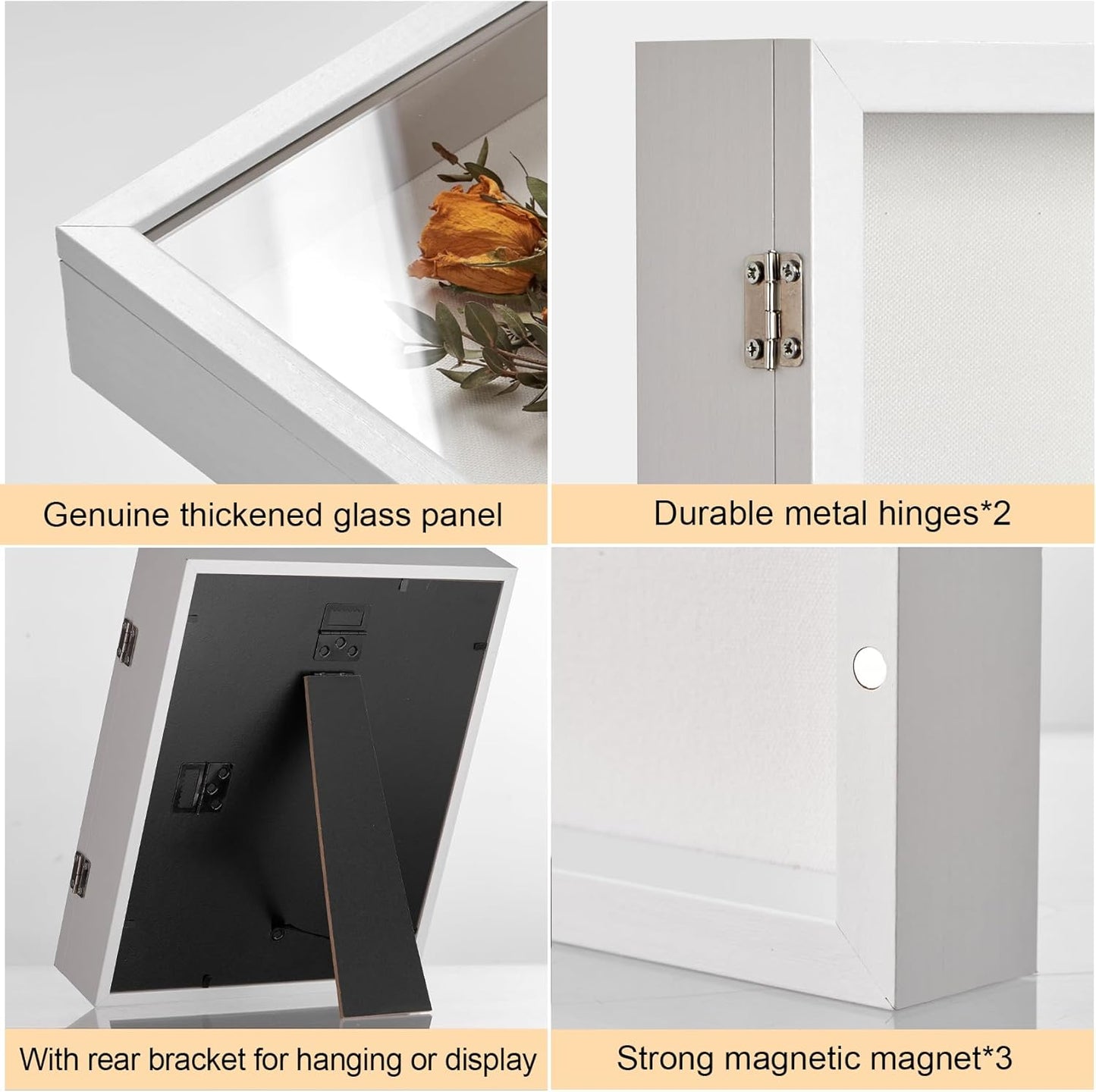 8x10 Deep Shadow Box Picture Frame Display Case with Linen Back and Stand,Real Glass Black Shadow Memory Box Frame 8x10 for Flower Baby Pet Wedding Photo Art Craft Memorial Wall Decor Gift
