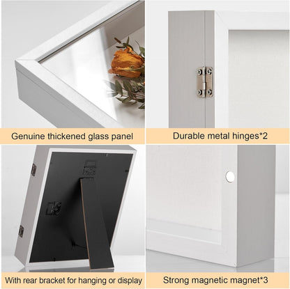 8x10 Deep Shadow Box Picture Frame Display Case with Linen Back and Stand,Real Glass Black Shadow Memory Box Frame 8x10 for Flower Baby Pet Wedding Photo Art Craft Memorial Wall Decor Gift