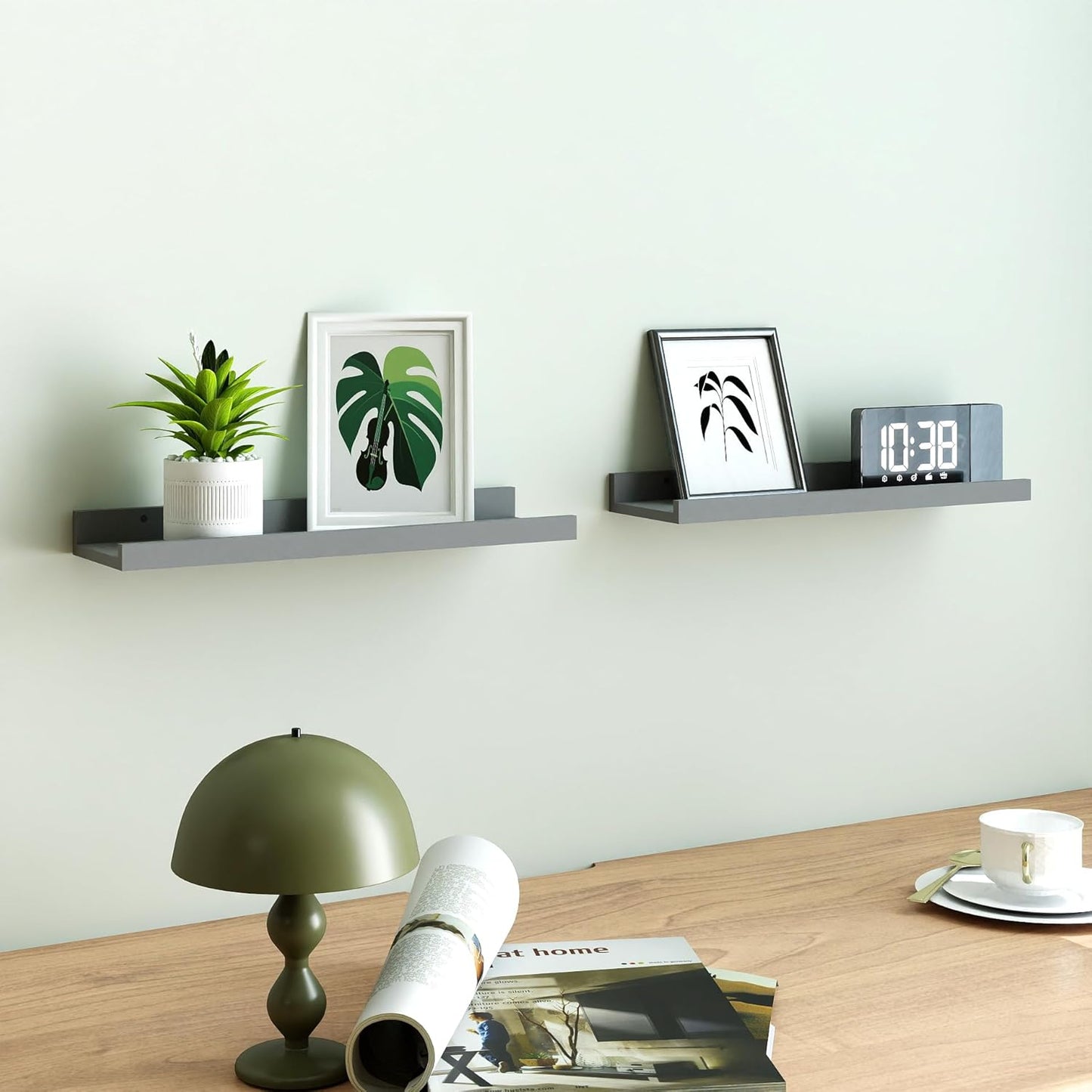 White Floating Shelves for Wall Decor, Wall Mounted Wood Storage Shelf for Bedroom, Living Room, Bathroom, Kitchen, Nursery, Display Picture Ledge Shelf with Lip Set of 2-14 Inches, White