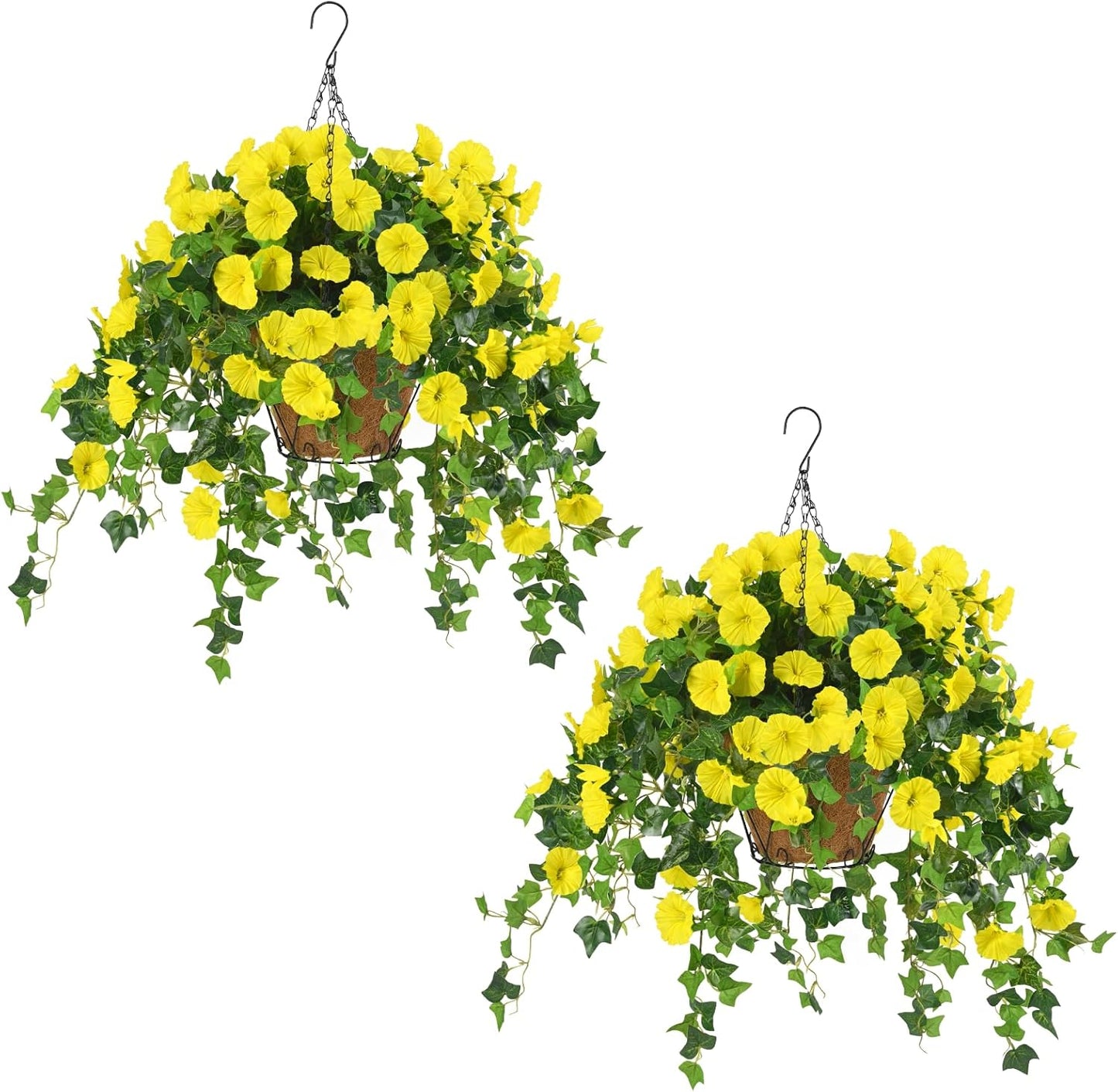 Waipfaru Artificial Hanging Baskets with Flowers, Fake Hanging Plants Outdoors, Urn Fillers for Outside Summer Decor (Fuchsia)
