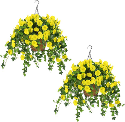 Waipfaru Artificial Hanging Baskets with Flowers, Fake Hanging Plants Outdoors, Urn Fillers for Outside Summer Decor (Fuchsia)