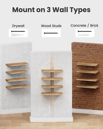 Amada Homefurnishing Floating Shelves, Paulownia Wood Wall Shelves for Living Room/Bedroom/Kitchen/Home Office, Wood Floating Shelf for Home Storage & Organization, Set of 4, 15.75″L x 5.91″W x 0.98″H