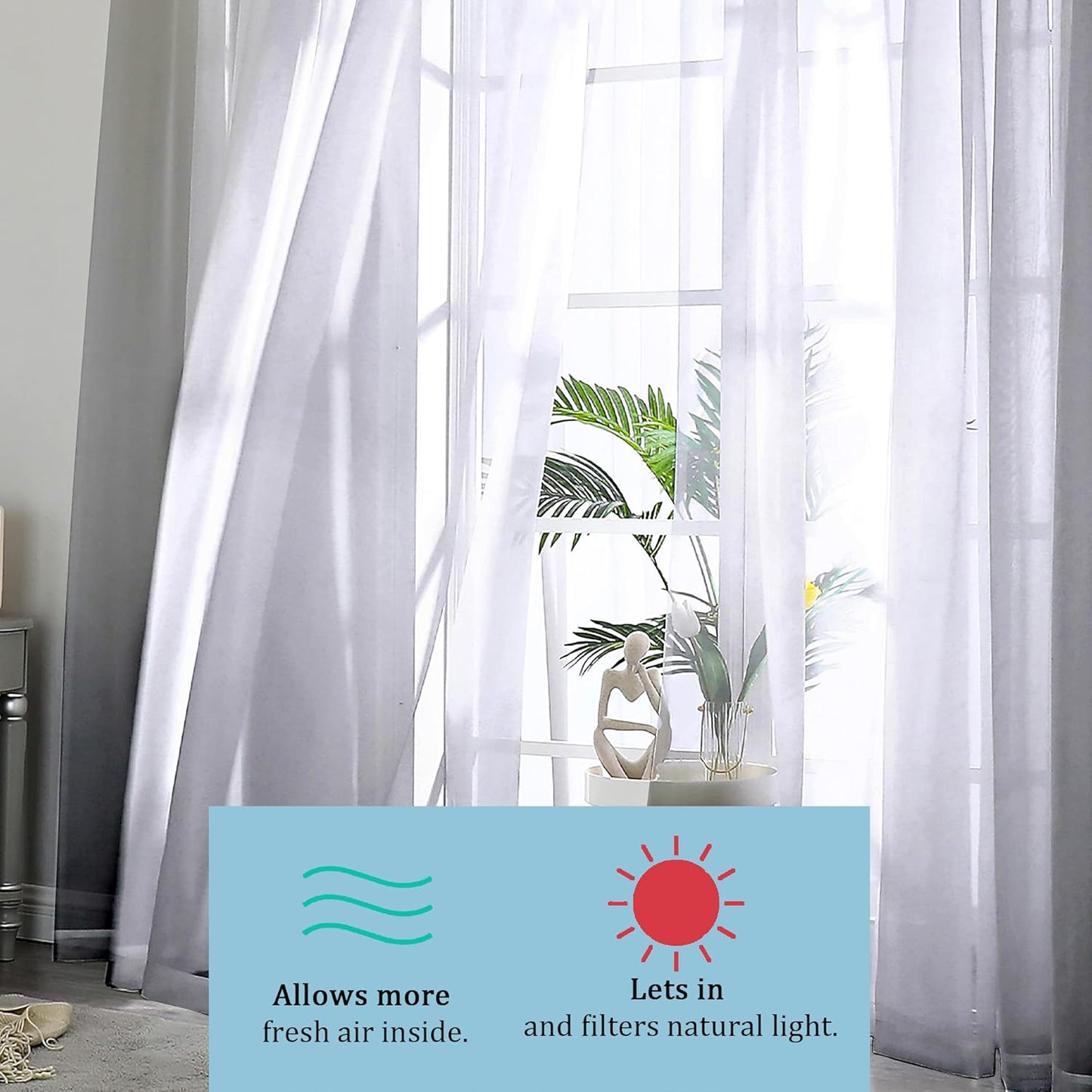 OWENIE Sheer Curtains 84 inches Long 2 Panels Set for Living Room/Bedroom, Rod Pocket Voile Sheer Panel Drapes, White, 2pcs, Each 42" W x 84" L - Colors B