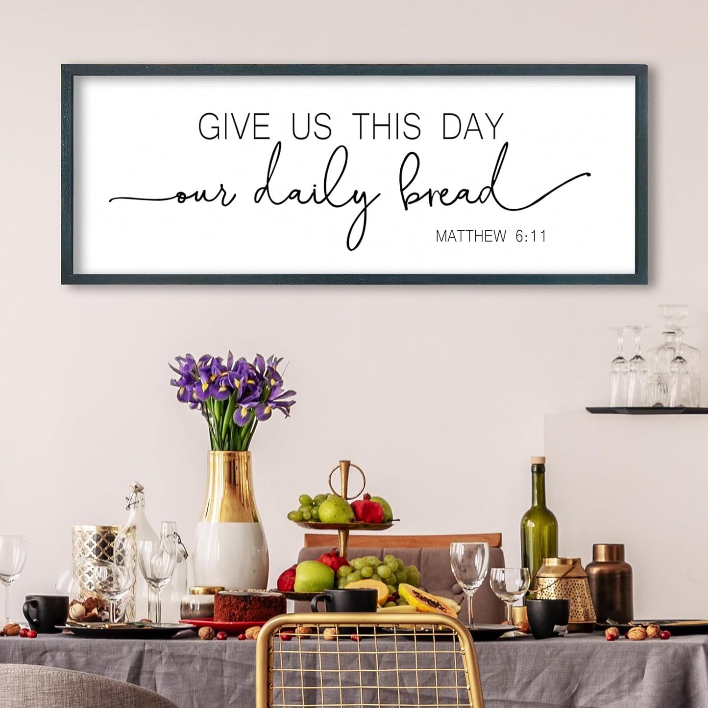 FZMHASLWW Gather Sign Wall Decor 32"×12" Large Wooden Framed for Dining Room Simple Home Kitchen Hanging Art (Wood)