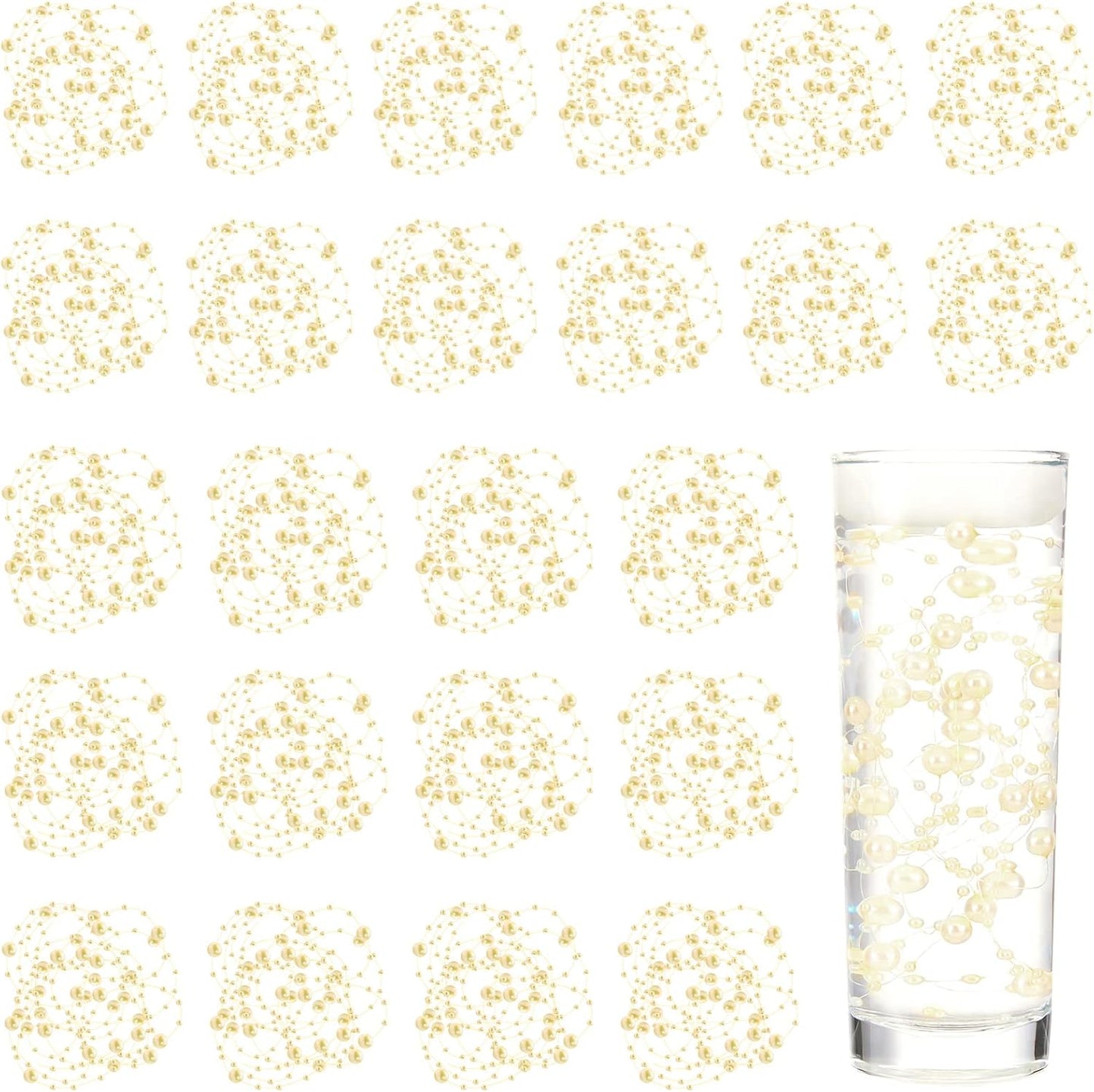 Tondiamo 24 Pcs Artificial Pearl String for Floating Candle Faux Pearls Beads String Garland Centerpiece Decoration for Vases Filler Wedding Spring Holiday Party Decor(Gold)