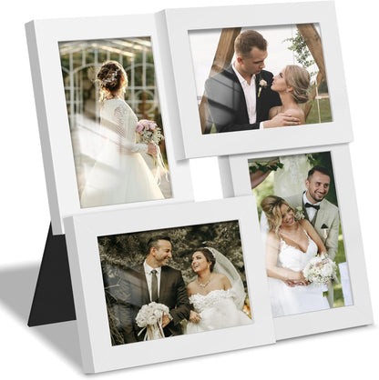 DUENPY 4x6 Collage Picture Frame Tempered Glass Front, Displays Four 4x6 Photo, Family Photo Collage Frame, Wall Decor Wall Hanging or Tabletop, Brown