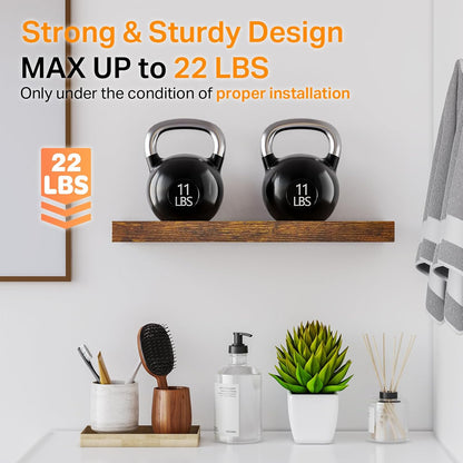 BAYKA Floating Shelves for Wall, Set of 3, Wall Mounted Rustic Wood Shelves for Bathroom, Bedroom, Living Room, Kitchen, Small Hanging Shelf for Books/Storage/Room Decor, Walnut-Like, 15.7in