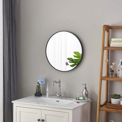 Itrue 12 Inch Small Round Decorative Wall Mirror, HD Silver-Coated Glass with Brushed Black Metal Frame, Minimalist Modern Accent Mirror for Vanity, Narrow Walls, Bathroom, Bedroom & Entryway