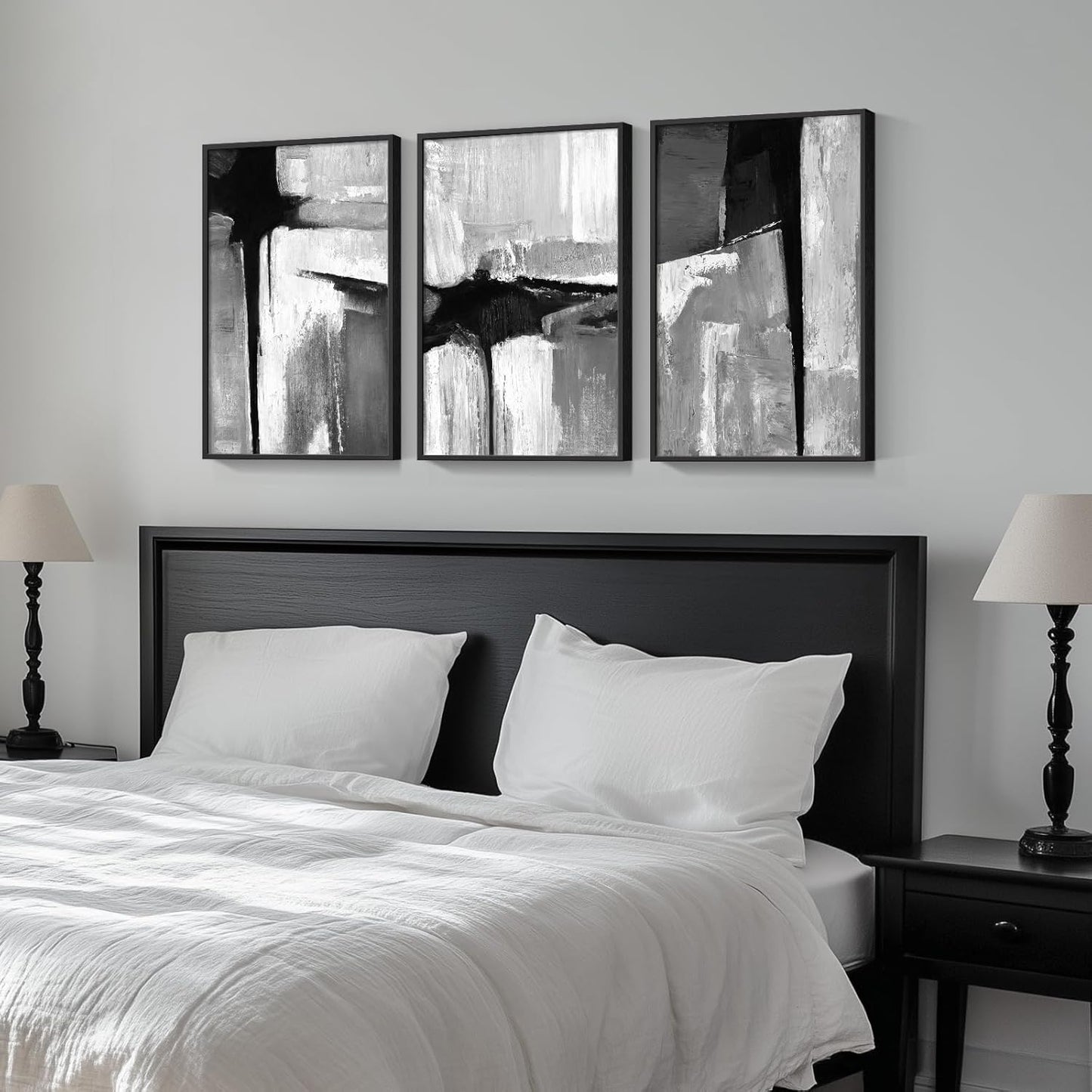 Large Framed Black and White Abstract Wall Art for Living Room, 3 Piece Big Modern Canvas Prints Paintings Artwork for Walls, Minimalist Abstract Art Pictures for Hallway, Office Wall Decor 24x36 In