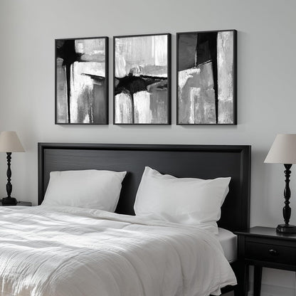 Large Framed Black and White Abstract Wall Art for Living Room, 3 Piece Big Modern Canvas Prints Paintings Artwork for Walls, Minimalist Abstract Art Pictures for Hallway, Office Wall Decor 24x36 In