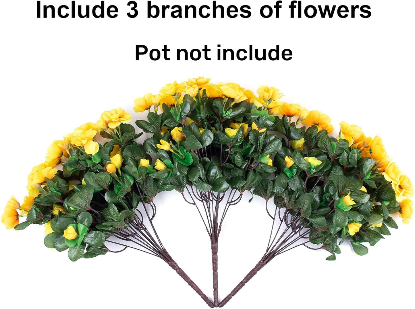 Ivydale Artificial Fake Flowers Plants for Outdoor Outside Spring Decor, Faux Silk Yellow Camellia UV Resistant Look Real for Planter Pot Porch Patio Balcony Garden Yard, 3 Large Bundles
