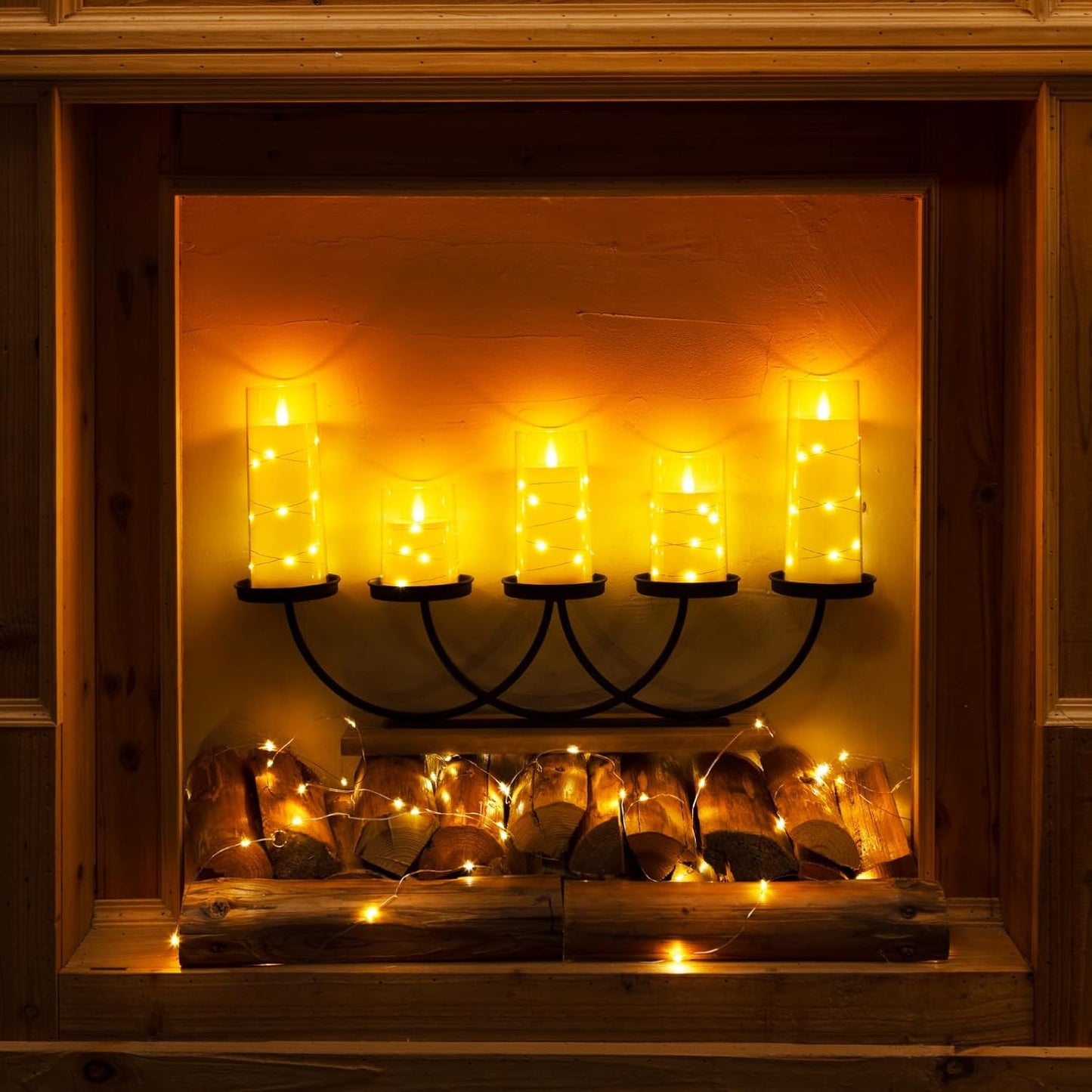 Homemory Flameless Candles with Embedded Star String Fairy Lights, Battery Operated Candles, LED Candle, Fake Candles with Remote Control and Timer for Halloween, Gray Acrylic, Set of 5(H4"5"6"8"8")