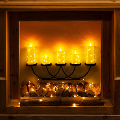 Homemory Flameless Candles with Embedded Star String Fairy Lights, Battery Operated Candles, LED Candle, Fake Candles with Remote Control and Timer for Halloween, Gray Acrylic, Set of 5(H4"5"6"8"8")