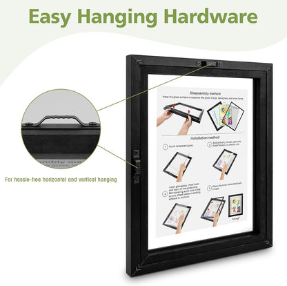 Golden State Art, 11X14 Floating Picture Frame, Black Wood Frame Display Any Size Photo Up To 11X14, Pressed Flower Frames with Hanging Hardware - Horizontal And Vertical Formats for Wall
