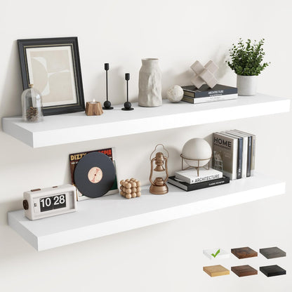 72 Inch Long Floating Shelves for Wall Set of 2, 12"D Wood Grain Bathroom Shelves with Invisible Brackets, Easy Install Engineered Wood Storage Shelves for Kitchen, Living Room, Bedroom, Black Finish