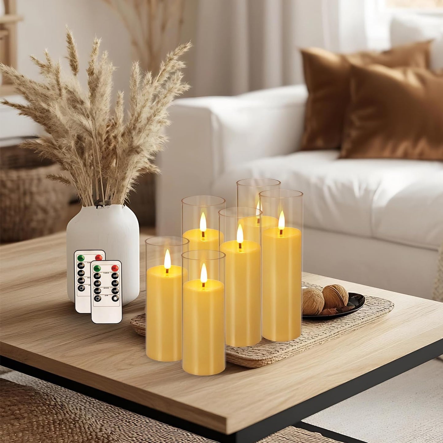 YOROXRG Set of 24 Waterproof Outdoor Flameless Candles, LED Candles with 4 Remote and Timer,(H 4" 5" 6" x D 2.2"),for Halloween Wedding Festiv