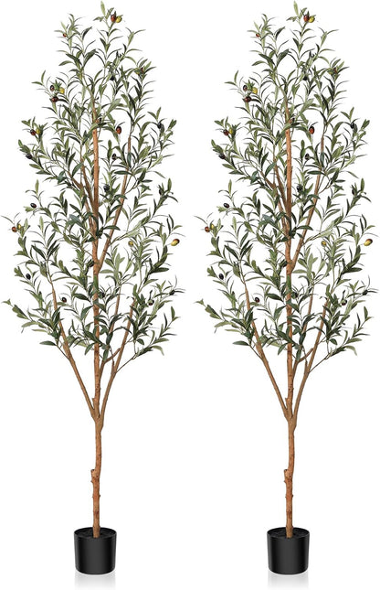 Kazeila Artificial Olive Tree 6FT Tall Faux Silk Plant for Home Office Decor Indoor Fake Potted Tree with Wood Branches and Fruits