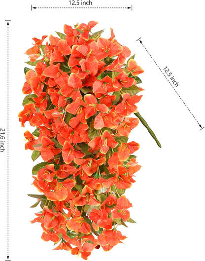 Faux Bougainvillea Artificial Flowers Plants for Outdoor Outside Decoration, 2 PCS Red Fake Flowers UV Resistant Look Real Silk Long Trailing Vines for Front Door Porch Planter Urn Patio Garden Yard