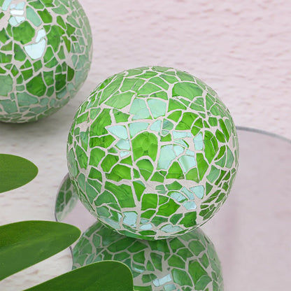 2 Pieces Decorative Glass Orbs 2.6 Inch Mosaic Crackl Solid Sphere Ball Table Centerpiece Balls Bowls Vases Christmas Decorative(Green)
