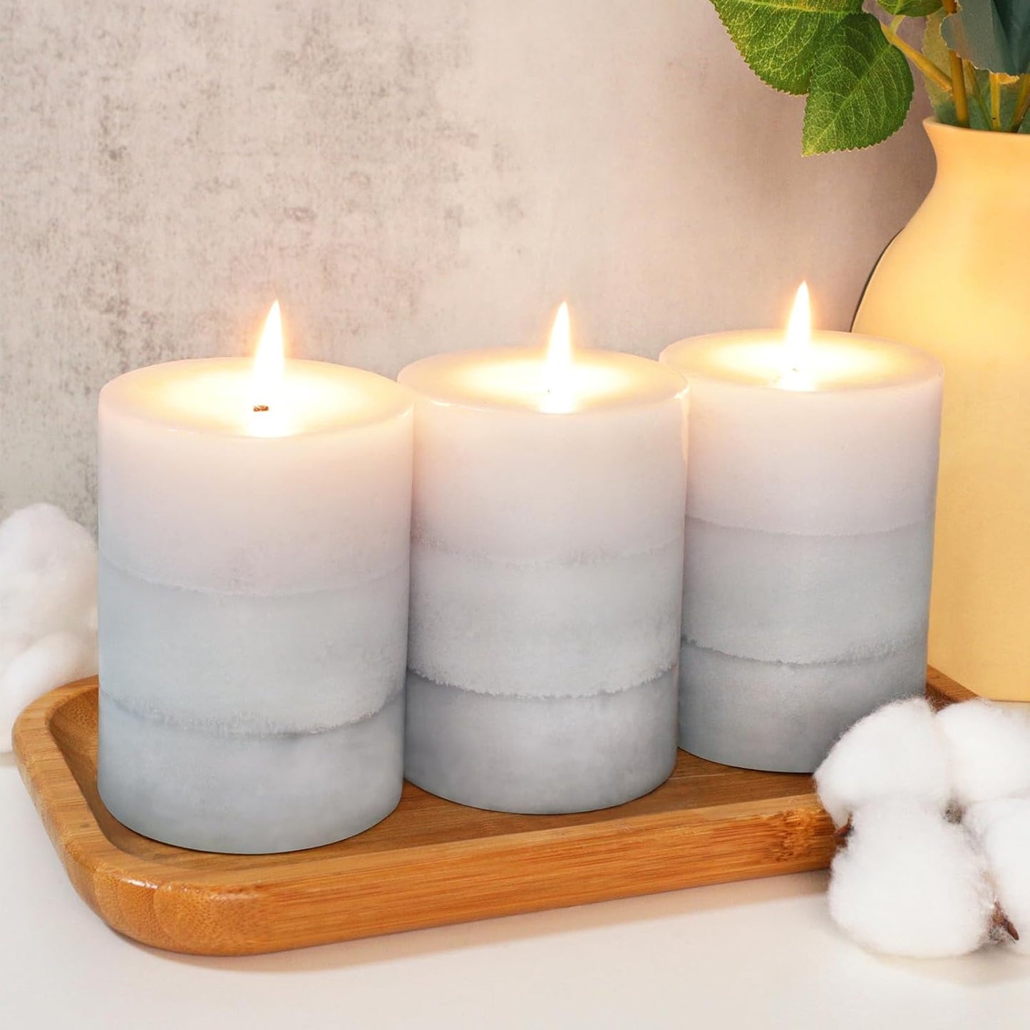 Pillar Candles Vanilla Cupcake Scented Immeiscent Aromatherapy Candle 50+ Hours Clean Burning Long Lasting Mottled Layered Candles for Home Scented SPA Restaurant Set of 3