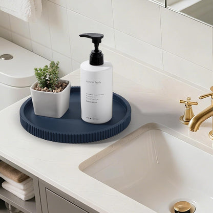 Silicone Bathroom Tray Round Kitchen Counter Organizer Decorative Vanity Accessories Coffee Table Decor for Perfume, Candle, Soap Dish, 9 Inch, Black