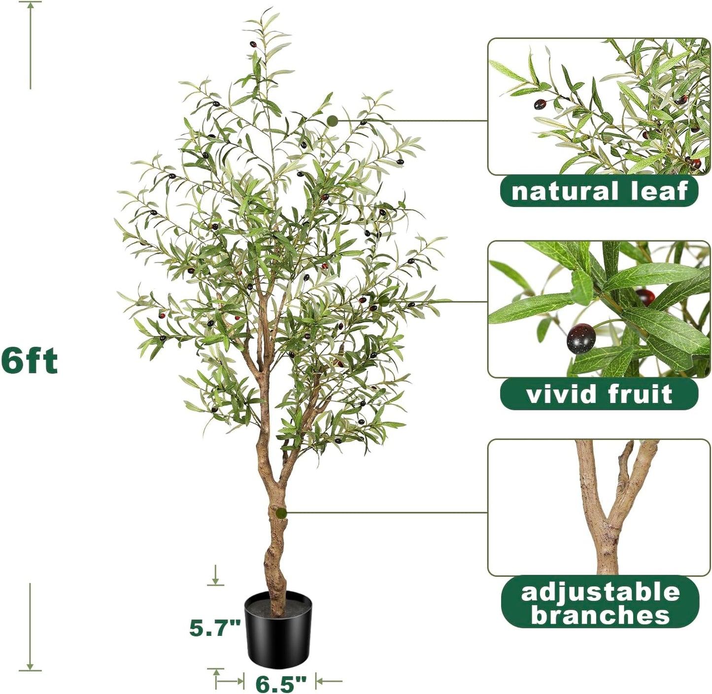 FEELEAD 7ft Faux Olive Tree - Fake Potted Olive Silk Tree with Planter Natural Olive Branches and Realistic Leaves Artificial Tree for Home House Office Decor Indoor