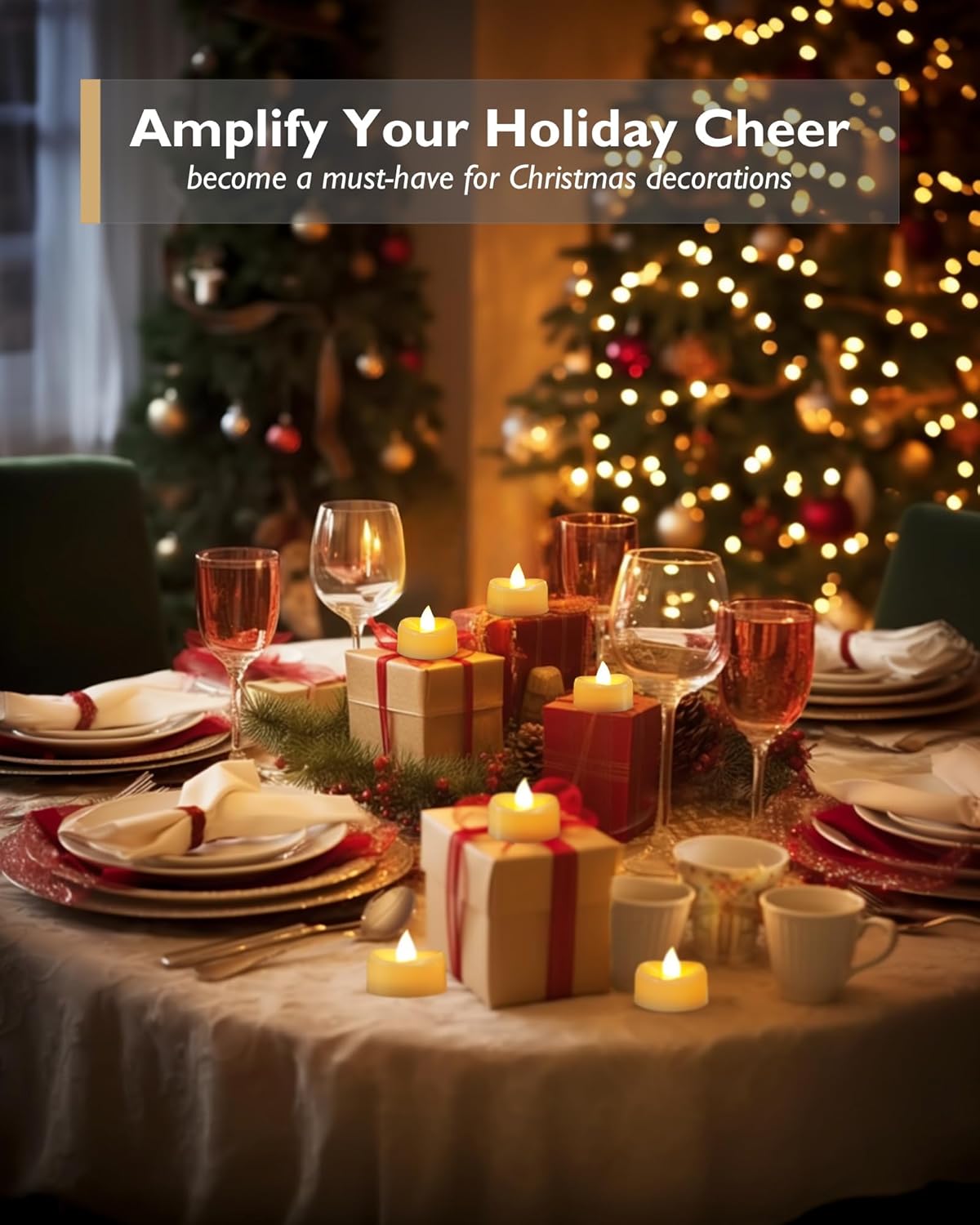 merrynights LED Candles, Tea Lights Candles Battery Operated Bulk, 50-Pack Long-Lasting 200 Hours Flameless Tealight Candles, Realistic Tea Lights for Christmas Halloween Wedding, 1.5'' D X 1.25'' H