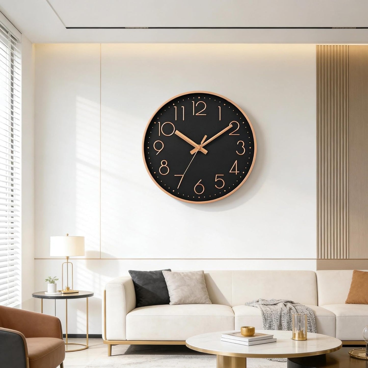 DAXSMY Wall Clock - 8 Inch Silent Non-Ticking Modern 3D Wall Clocks Battery Operated - Decorative Clock for Kitchen, Home Office, Bathroom, Bedroom(Rose Gold)