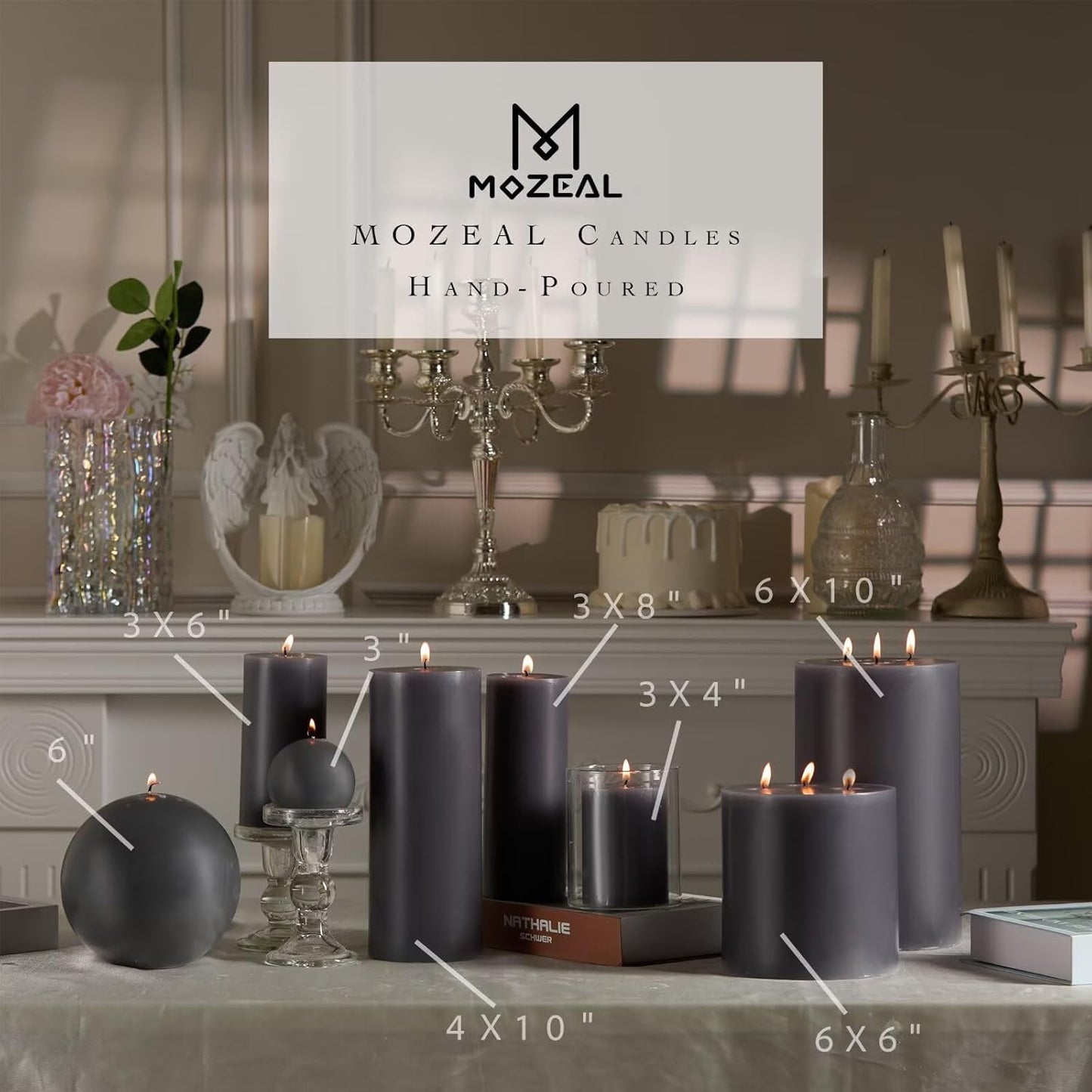 MOZEAL 3" x 4" Hand-Poured Unscented Candle,Dripless Pillar Candle Set of 3,Long Clean Burning,Approx 72 Hours Burn Time,Rustic Country Style,Wedding,Dinner,Christmas and Home Decor,White