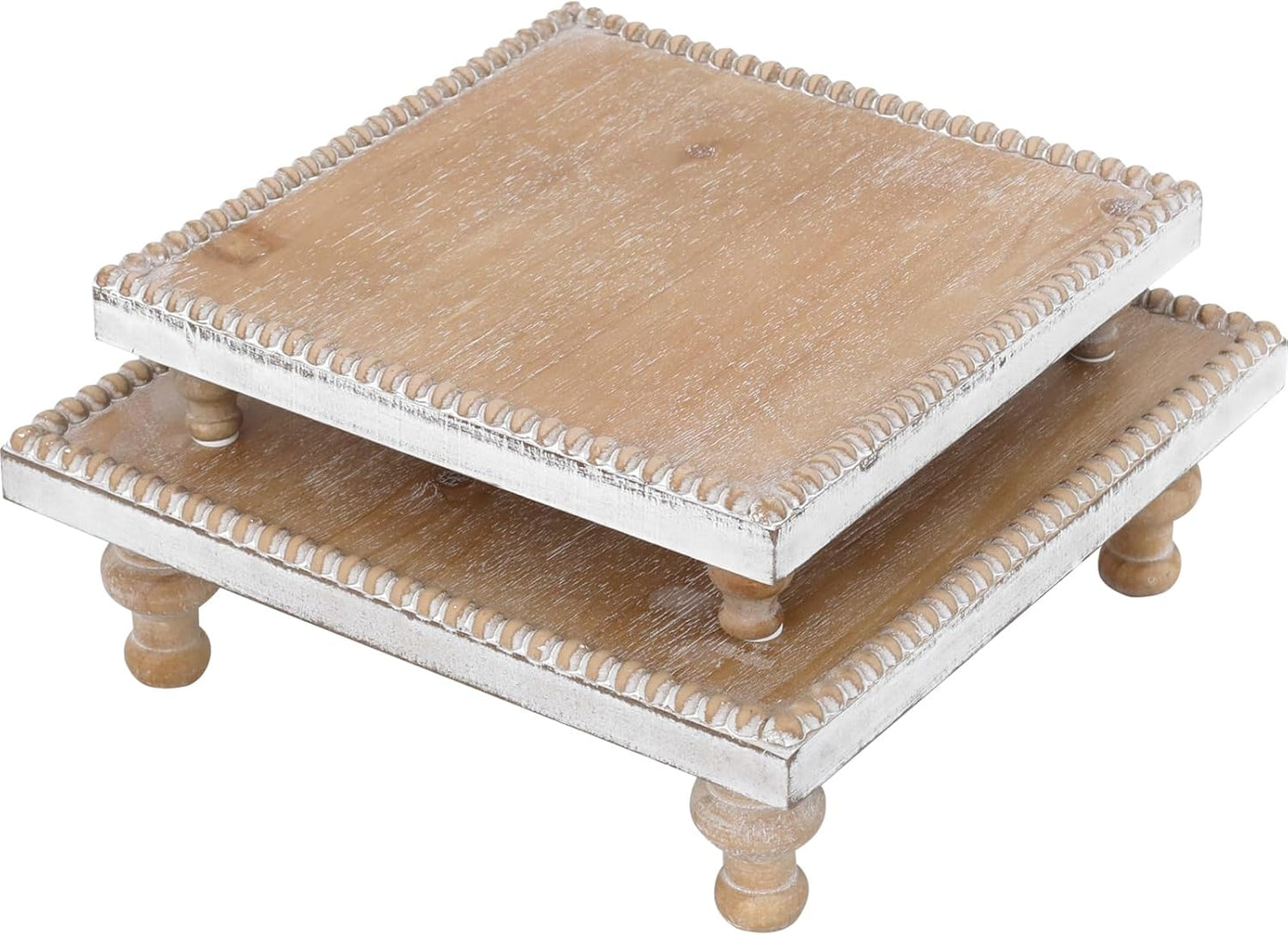 SwallowLiving Rustic Round Wood Tray Riser Farmhouse Pedestal Stand With Beaded Edge for Decor Wooden Finish Cupcake Display for Cakes and Decorative Items 11.8 inches