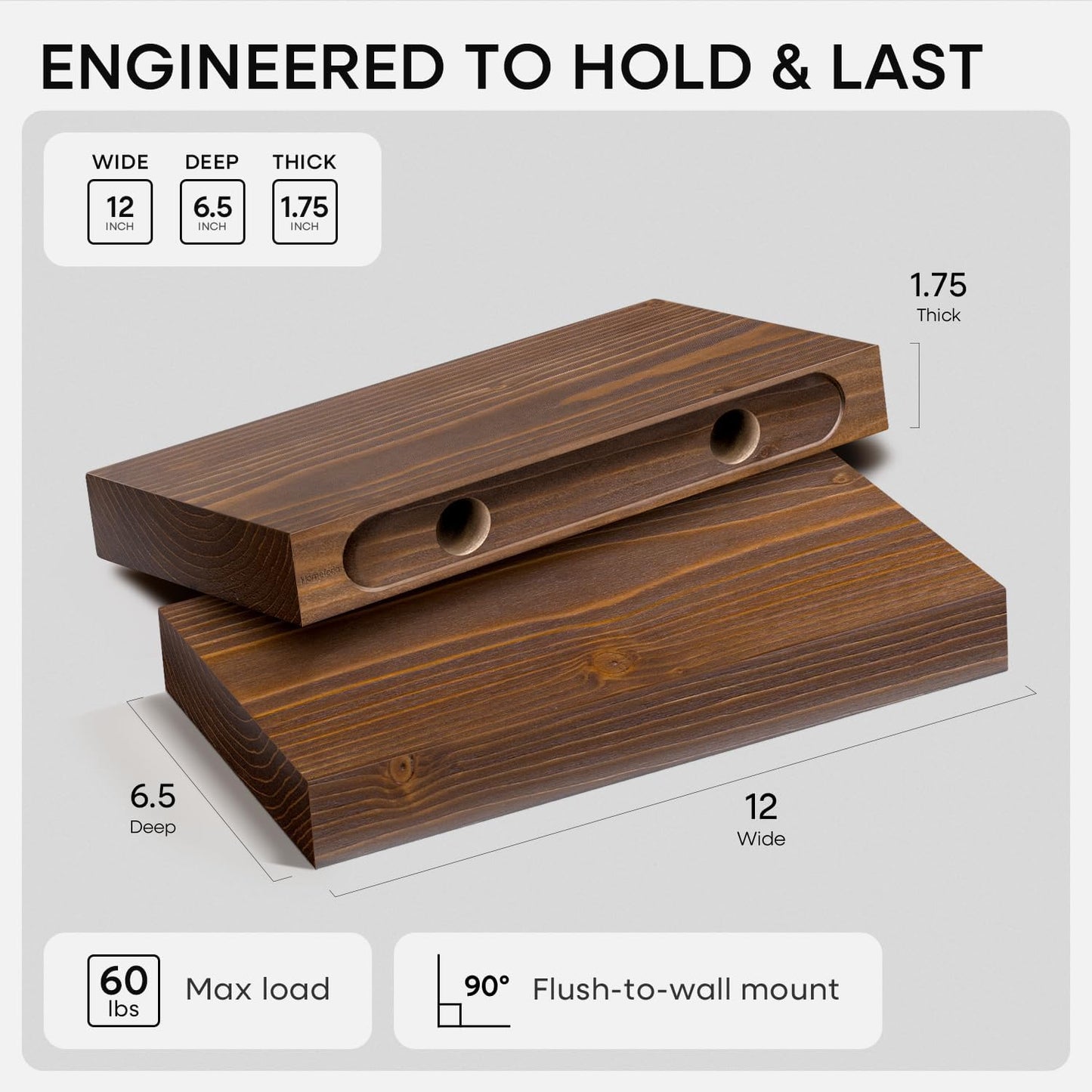 Homeforia 24 inch Natural Floating Shelf, High End Solid Real Wood 24inch Small Floating Shelves for Wall Mounted, Natural Wooden Floating Shelves, Heavy Duty Bracket, 24 X 6.5 X 1.75 in, Set of 2