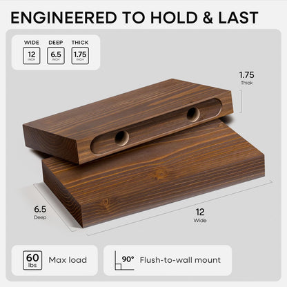 Homeforia 24 inch Natural Floating Shelf, High End Solid Real Wood 24inch Small Floating Shelves for Wall Mounted, Natural Wooden Floating Shelves, Heavy Duty Bracket, 24 X 6.5 X 1.75 in, Set of 2