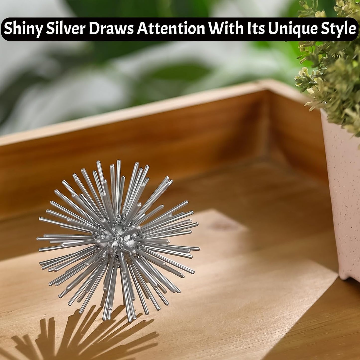 Metal Decorative Starburst Ball, 6 Inch Gold Sphere Decor, Spiky Star Burst Tabletop Sculpture, Mid-Century Modern Metal Spike Ball for Home, Living Room, Office & Shelf Decor