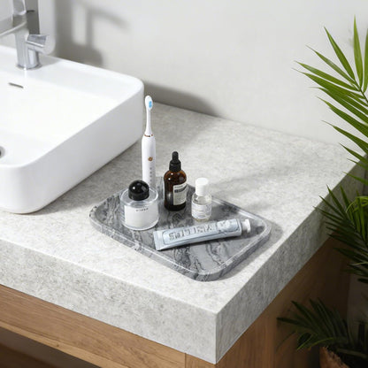 Koville Romano Travertine Tray, 12"x8" Natural Stone Vanity Tray for Countertop Bathroom Kitchen Dresser, Decorative Marble Catchall Trays for Perfume Jewelry, Rectangular Serving Tray(Beige)