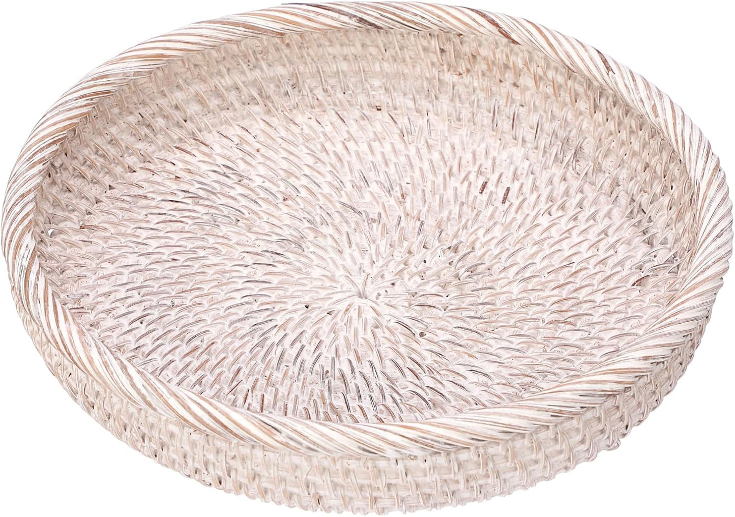 Hipiwe Small Key Basket Bowl for Entryway 7.6" Round Woven Wicker Basket Fruit Serving Tray Woven Basket Wall Decor Rattan Organizer Basket for Keys, Wallet,Whitewash