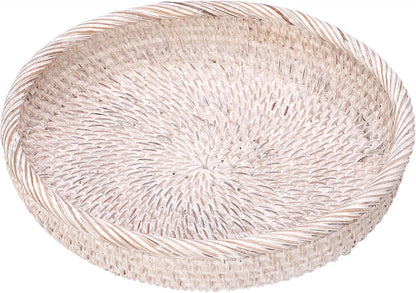 Hipiwe Small Key Basket Bowl for Entryway 7.6" Round Woven Wicker Basket Fruit Serving Tray Woven Basket Wall Decor Rattan Organizer Basket for Keys, Wallet,Whitewash