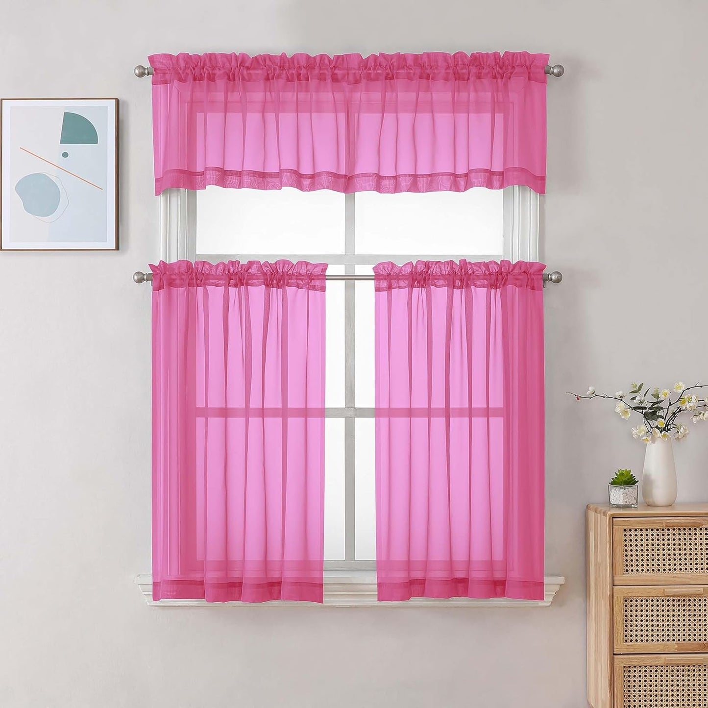 Chyhomenyc Sheer White Valances for Windows 2 Pack, Small Window Curtains for Living Room Bathroom Cafe Laundry Basement, Modern Top Dual Rod Pocket Voile Curtain, 42W x 14L inches, White - Colors A