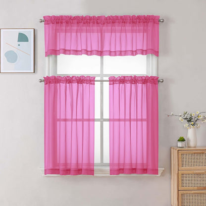 Chyhomenyc Sheer White Valances for Windows 2 Pack, Small Window Curtains for Living Room Bathroom Cafe Laundry Basement, Modern Top Dual Rod Pocket Voile Curtain, 42W x 14L inches, White - Colors A
