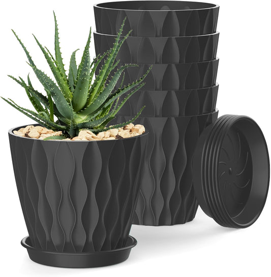 4 Inch Plant Pots, 6 Pack Indoor Flower Pots, Planters with Drainage Holes and Trays for Orchids, Violets, Succulents, Herbs, and Other Plants,Corolful