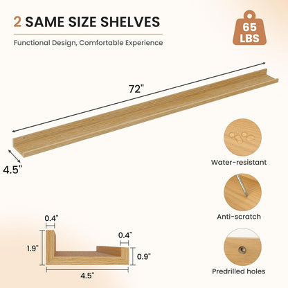 Dreamland Picture Ledge Shelf for Wall, Floating Shelves Set of 2, 48 Inch Long Floating Shelves with Lip for Living Room, Bedroom, Bathroom, Kitchen, White