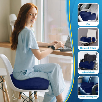BlissTrends Seat Cushion with Velvet Cover, Thick Memory Foam Cushions for Office Chair, Car Seat, Airplane, Relieving Pressure Tailbone Sciatica Back Pain for Long Sitting, Car Drivers 4.7in Black