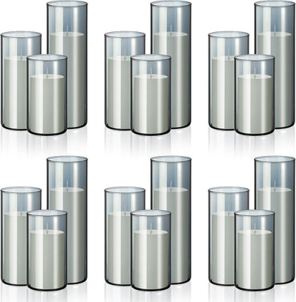 Shihanee 36 Pcs Pillar Candles and Glass Cylinder Vases Tall Cylinder Holders for Pillar Candles Wedding Centerpieces, Total 18 Sets(2.6'' X 4.7'', 5.9'', 7.9'',Clear,Ivory)