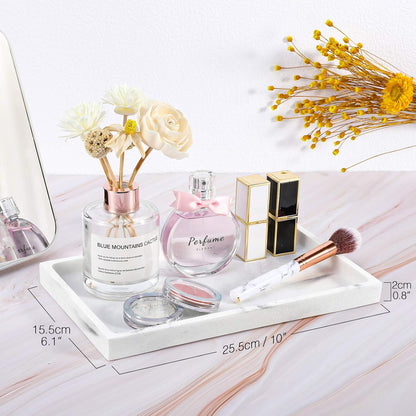 Luxspire Bathroom Vanity Tray, 8 x 4 inch Resin Kitchen Sink Tray for Soap Dispenser Bathroom Countertop Organizer Plate Holder for Perfume Soap Towel Bathroom Accessories, Mini, White Marble