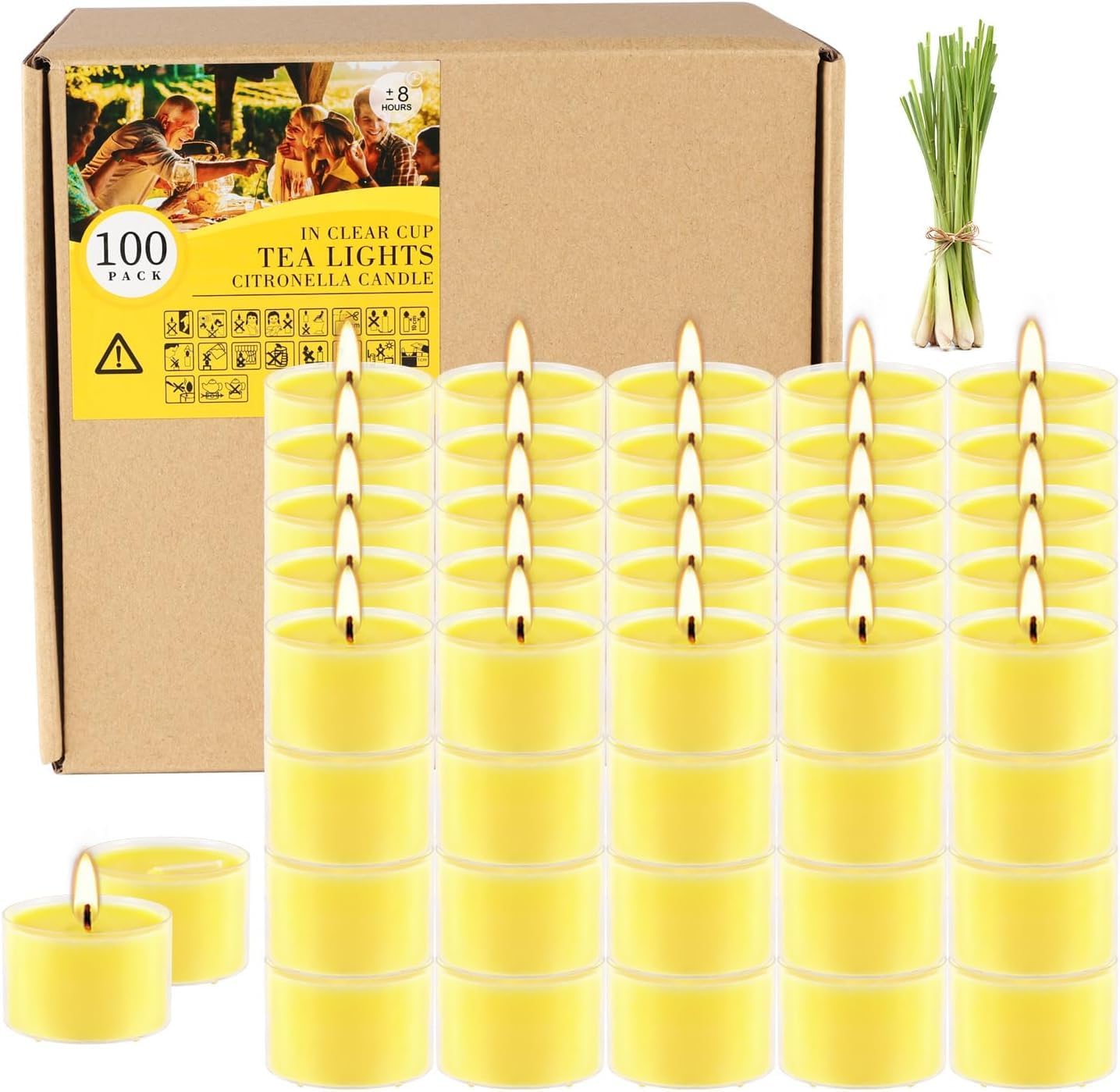 100 Pack Scented Tealight Candles - 4 Hours Burning Lemon Aromatherapy | Valentine's Day Romantic Dinner & New Year Home Decor, Yellow Votive Candles for Wedding, Holiday Gift & Emergency (Yellow)