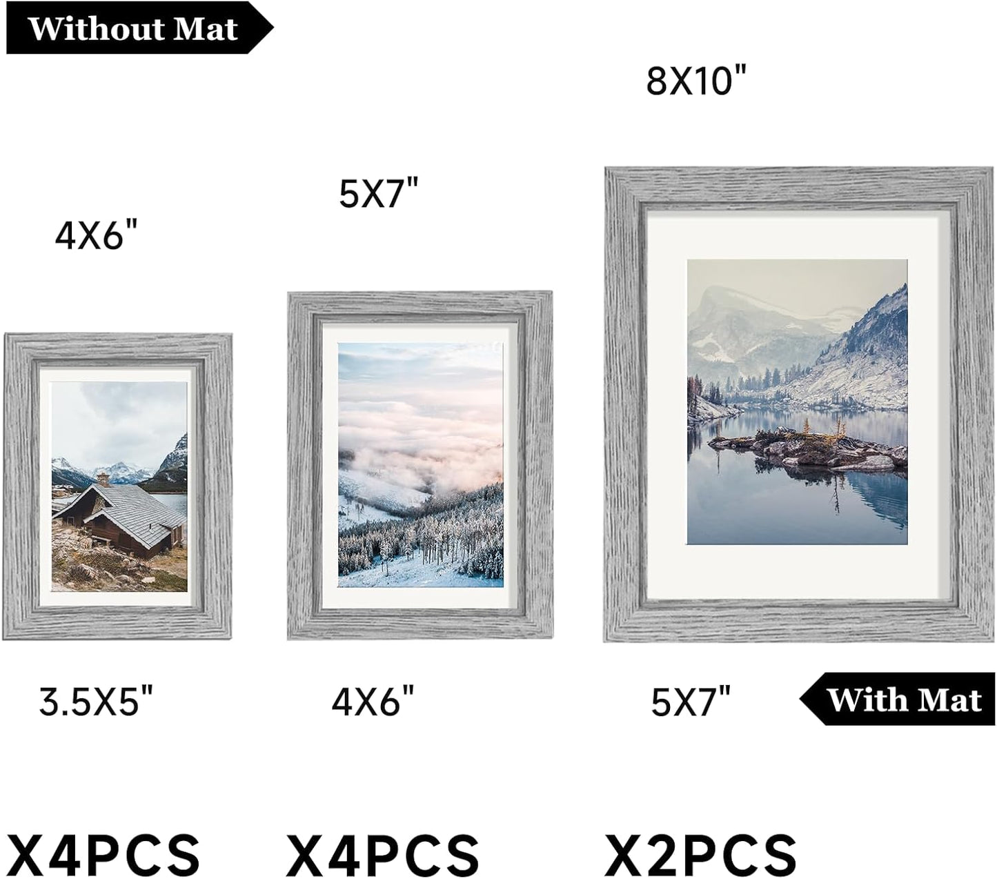 Povrgive Picture Frames, Made of Real Glass and Wooden Frame, Gallery Photo Frames Set of 10 for Collage Wall Decor, Multi Sizes Including 8x10, 5x7, 4x6 for Mounting or Tabletop Display, Wood