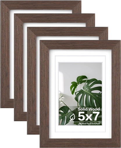 Egofine 8x10 Picture Frames Set of 4, Made of Solid Wood Covered by Plexiglass 4x6 and 5x7 with Mat or 8x10 without Mat, for Table Top Display and Wall Mounting Photo Frame Black