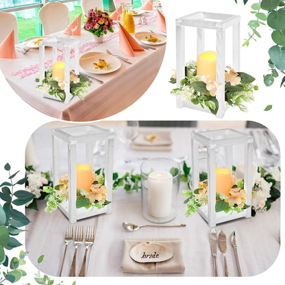 Hushee 30 Pcs Wooden Wedding Lantern Centerpiece Integrated Holders with Candles and Wreaths Rustic Wooden Candle Lantern Decor for Wedding Party Table Valentine Decor (Yellow)