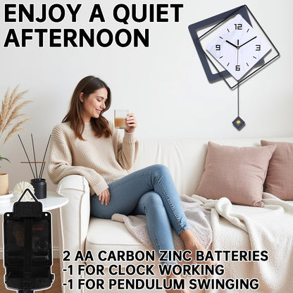Wall Clock with Pendulum,Silent Quality Quartz Battery Operated,Modern Large Wall Clocks for Living Room Kitchen Home Bathroom Bedroom Wall Decor,16.2x26Inch(Black)